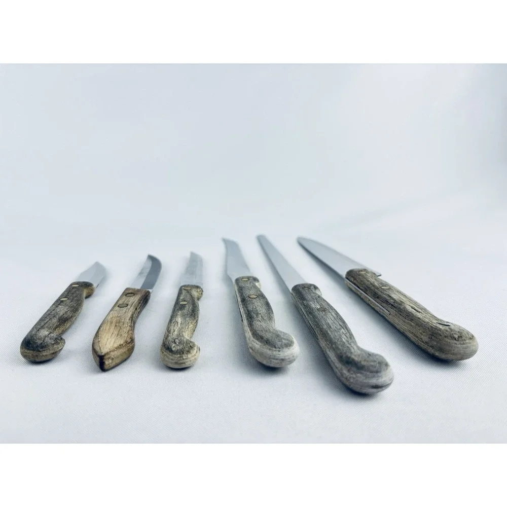 Vintage Ekco Lot Of 6 pc Stainless Vanadium Kitchen Knife‎ Wood Handle USA
